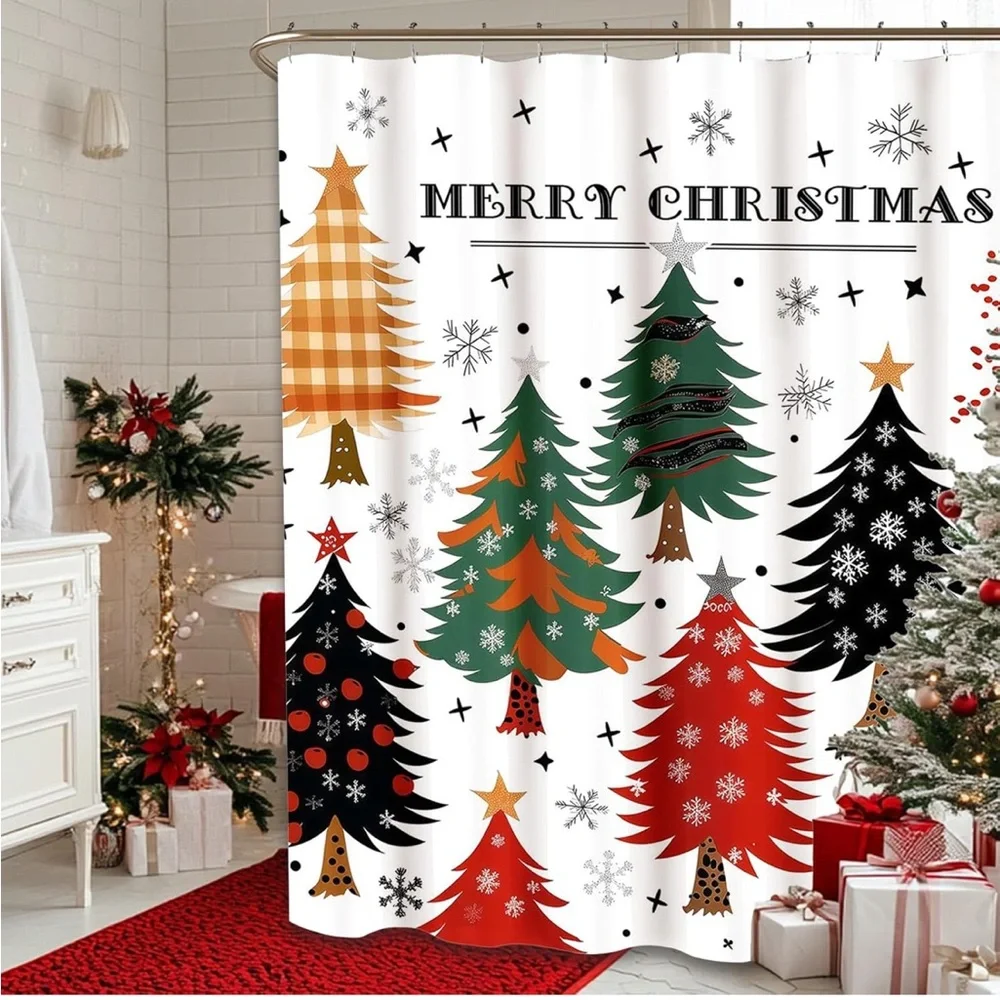 Christmas colorful artsy Tree Shower Curtain